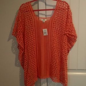 Cato Burnt Coral 100% Cotton Lace Cover Top